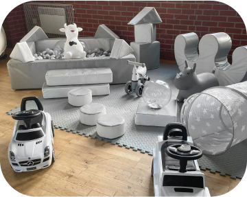 Essential soft play hire package in white and grey